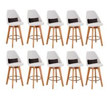 Kit 10 Banquetas Alta Maya Giratória Com Encosto Linho Bege Claro e Almofada Suede Marrom - Gat Magazine Kit 10 Banquetas Alta Maya Giratória Com Encosto Linho Bege Claro e Almofada Suede Marrom - Gat Magazine