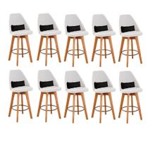 Kit 10 Banquetas Alta Maya Giratória Com Encosto Linho Bege Claro e Almofada Suede Preto - Gat Magazine Kit 10 Banquetas Alta Maya Giratória Com Encosto Linho Bege Claro e Almofada Suede Preto - Gat Magazine