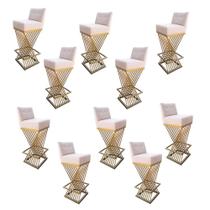 Kit 10 Banquetas Luma Base de Ferro Sued Bege - D'Classe Decor Kit 10 Banquetas Luma Base de Ferro Sued Bege - D'Classe Decor