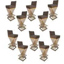 Kit 10 Banquetas Luma Base de Ferro Sued Marrom Rato - D'Classe Decor Kit 10 Banquetas Luma Base de Ferro Sued Marrom Rato - D'Classe Decor