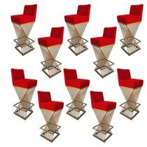 Kit 10 Banquetas Luma Base de Ferro Sued Vermelho - D'Classe Decor