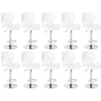 Kit 10 Banquetas Slim Estofada Giratória com Regulagem de Altura - Branco