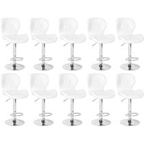 Kit 10 Banquetas Slim Estofada Giratória com Regulagem de Altura - Branco