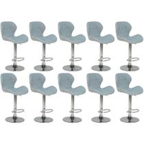 Kit 10 Banquetas Slim Estofada Giratória Com Regulagem De Altura - Cinza