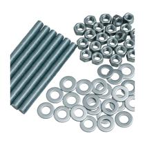 Kit 10 Barra Roscada,100 Arruela Lisa e 100 Porca Sextavada Zincada UNC 3/16