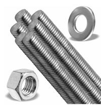 Kit 10 Barras Roscada 3/8 1m Inox 100 Peças Arruela E Porca