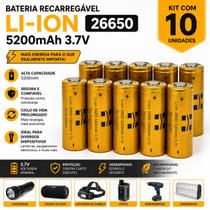 Kit 10 Baterias 26650 3.7V LiIon Recarregável 5200mAh para Lanternas e Equipamentos Kit 10 Baterias 26650 3.7V LiIon Recarregável 5200mAh para Lanternas e Equipamentos