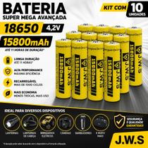 Kit 10 Baterias Recarregáveis Com Chip 15800mAh 3.7V Longa Duração para Lanternas
