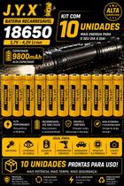 Kit 10 Baterias Recarregáveis JYX 18650 9800mAh 3,7V Liion Alta Capacidade Original Kit 10 Baterias Recarregáveis JYX 18650 9800mAh 3,7V Liion Alta Capacidade Original