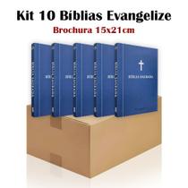 Kit 10 Bíblia Sagrada Brochura Azul - Evangelização - Textos Coloridos Letra Média