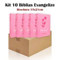 Kit 10 Bíblia Sagrada Brochura Rosa - Evangelização - Textos Coloridos Letra Média