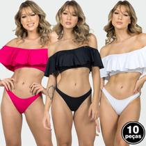 Kit 10 Biquínis Vekyo Ciganinha Ombro a Ombro Lycra Liso
