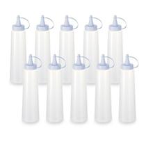 Kit 10 Bisnaga Plástica Transparente Com Tampa Em Cores 400ml Branco