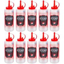 Kit 10 Bisnaga Pote Potinho Decorado Com Escrita Plástico Ketchup 350ml