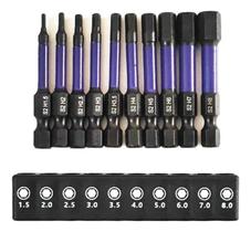 Kit 10 Bits Allen AMagnéticos de Impacto Hexagonal Aço S2 14 para Parafusadeiras Kit 10 Bits Allen AMagnéticos de Impacto Hexagonal Aço S2 14 para Parafusadeiras
