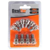 Kit 10 Bits Philips PH2 Com Limitador De Profundidade 25mm Kit 10 Bits Philips PH2 Com Limitador De Profundidade 25mm