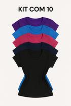 kit 10 Blusa T-Shirt feminina malha canelada t-shirt