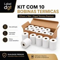 Kit 10 Bobinas Térmicas 57x15m Brancas para Máquina de Cartão Kit 10 Bobinas Térmicas 57x15m Brancas para Máquina de Cartão