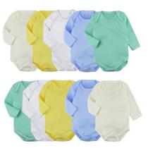 Kit 10 Body Bebê Manga Longa Liso Suedine Roupa Bebê Atacado