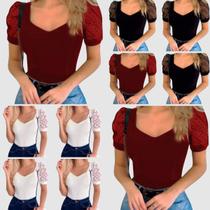 Kit 10 Body Feminino Manga Curta Tule Bufante Poá Casual Elegante