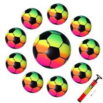 Kit 10 Bola Colorida Vinil Neon Dente De Leite Futebol, Praia, Festa e Decoração C/ Inmetro + Bomba