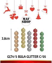 Kit 10 Bolas Arvore de Natal Gritter 3,8cm 5 Cor Linha Luxo
