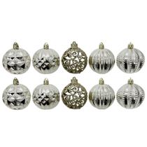 Kit 10 Bolas Natal Luxo Champanhe Textura Metalizada e Arabesco Glitter Vazado 6cm