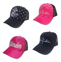 Kit 10 Boné Aba Curva Trucker Telinha Gratidão Amém Fé Igreja Cristão Religião Moda Evangélica