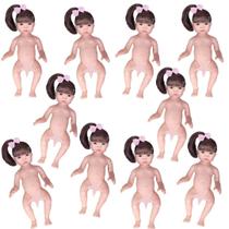 Kit 10 Boneca Reborn Nua Com Cabelo Longo Cabeça Braços Pernas Corpinho de Vinil Siliconado Small SidNyl Para Rebornear