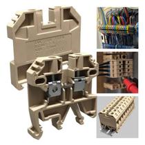 Kit 10 Bornes Elétricos De Passagem 2,5mm Bege Trilho Din