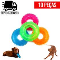 Kit 10 Brinquedo para Cachorro Mordedor Argola de Borracha Pet Cães com Apito