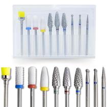 Kit 10 Brocas Cerâmica Tungstênio Diamantada Escovinha Unhas Nail Drill Alongamento de Unhas Manicure Unha de Gel