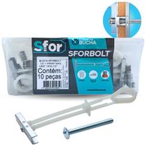 Kit 10 Bucha SFORBOLT 1/4 Drywall C/ Parafuso Gesso 20 Peças Caixa