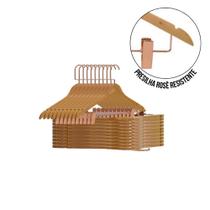 Kit 10 Cabides Adulto Madeira Marfim com Presilhas Rosé e Gancho Luxo