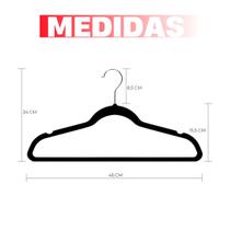 Kit 10 Cabides AveludadoS 360º Preto Slim Adulto Antideslizante