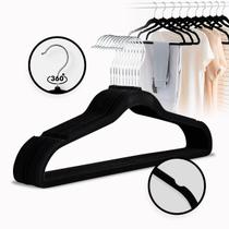Kit 10 Cabides de Roupas em Veludo Preto Slim Antideslizante Ultrafino Gancho Gratório