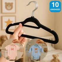 Kit 10 Cabides De Veludo Infantil Antideslizante Roupa Bebe Baby Azul Rosa Preto Organizador Closet