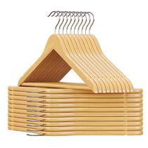 Kit 10 Cabides Madeira Premium para Roupas Marfim Atacado Verniz Cabides