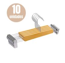 Kit 10 Cabides Madeira Presilha Envernizado Adulto Premium Calça Vestido Saia Bermuda