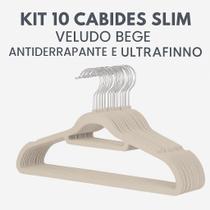 Kit 10 Cabides Slim Veludo Bege Antideslizante e Ultrafino