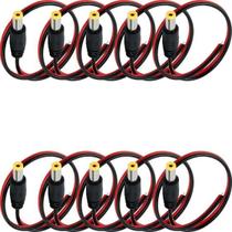 Kit 10 Cabo Conector Rabicho Plug P4 Macho Positivo e Negativo Cftv Fita Led Alarme