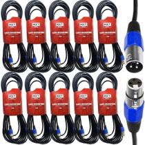 Kit 10 Cabo Microfone Xlr Canon Balanceado Macho Femea 10m Metros Mxt