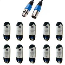 Kit 10 Cabo Microfone Xlr Macho X Xlr Femea 10m Metros