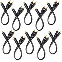 Kit 10 Cabo RCA Y 2M 1F 2Macho 1Fêmea 4mm 28cm Semi Blindado Injetado Para Som Automotivo Amplificador