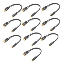 Kit 10 cabo y rca preto 2f 1m permak ouro para som automotivo