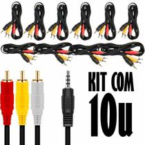 Kit 10 Cabos Av P3 X Rca Áudio E Vídeo Tv Midiabox Receptor