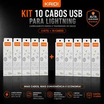 Kit 10 Cabos Lightning Original Kaidi Compativel com iphone Reforçado Carregamento Rápido e Dados Turbo para iOS Kit 10 Cabos Lightning Original Kaidi Compativel com iphone Reforçado Carregamento Rápido e Dados Turbo para iOS