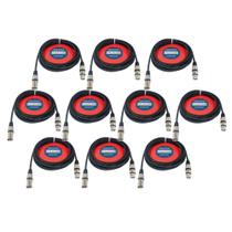 Kit 10 Cabos Microfone / Dmx - Xlr / Canon Balanceado 3 Mts