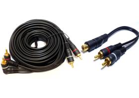 Kit 10 Cabos RCA 5 Metros e 10 Cabo Y 2 Machos 1 Femea Som Automotivo Atacado Ouro