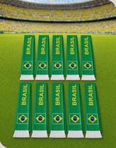 Kit 10 Cachecol Faixa Brasil Copa do Mundo 2026 Hexa Torcedor Verde com Franjas Futebol Oficial Kit 10 Cachecol Faixa Brasil Copa do Mundo 2026 Hexa Torcedor Verde com Franjas Futebol Oficial